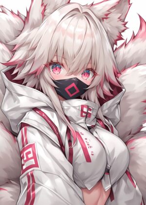 White Fox Girl Anime Art Print - Premium Wooden Framed Poster. Ready to Hang.