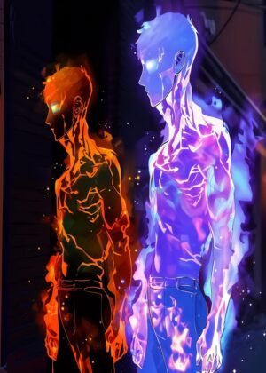 In Flames We Rise, In Frost We Endure: A Dual-Element Artwork - Premium Wooden Framed Poster. Ready to Hang.