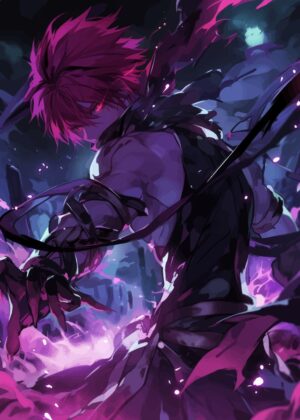 Fiery Anime Male Character Art Print - Premium Wooden Framed Poster. Ready to Hang.