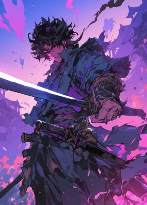 Anime Samurai Art Print: Gintama Inspired - Premium Wooden Framed Poster. Ready to Hang.