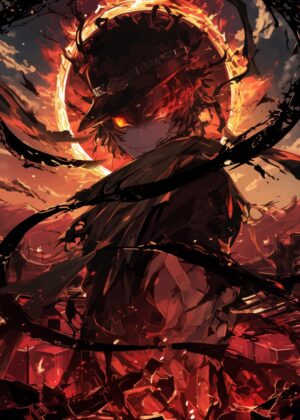 Fiery Demon Anime Art Print - Premium Wooden Framed Poster. Ready to Hang.
