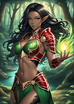 Dark Elf Healer Fantasy Art Print - Premium Wooden Framed Poster. Ready to Hang.