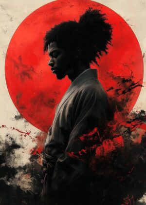 African American Samurai: A Fusion of Cultures - Premium Wooden Framed Poster. Ready to Hang.