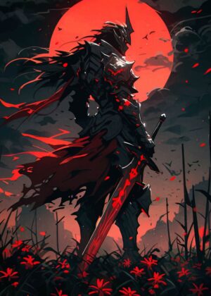 Dark Knight: Red Sword Artwork - Premium Wooden Framed Poster. Ready to Hang.