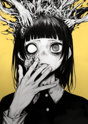 Horrifically Beautiful Anime Girl Art Print - Premium Wooden Framed Poster. Ready to Hang.