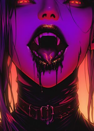 Bitter Kisses: Gothic Vampire Art Print - Premium Wooden Framed Poster. Ready to Hang.