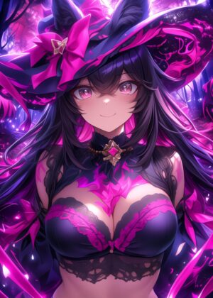 Enchanted Anime Witch: Dark Fantasy Art Print - Premium Wooden Framed Poster. Ready to Hang.