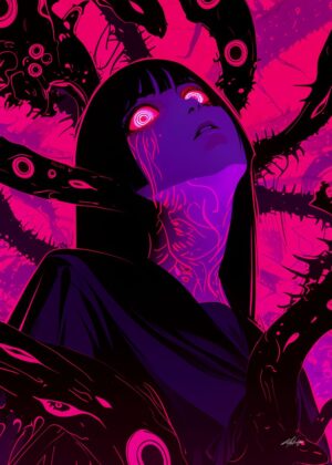Taken: A Cyberpunk Anime Art Print - Premium Wooden Framed Poster. Ready to Hang.