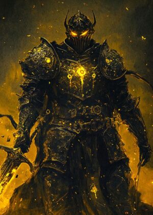 Dark Knight in Flames: A Glowing Artwork - Premium Wooden Framed Poster. Ready to Hang.