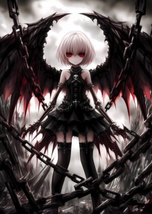 Dark Angel Anime Girl Art Print - Premium Wooden Framed Poster. Ready to Hang.