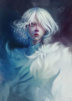 Ethereal White-Haired Anime Girl Art Print - Premium Wooden Framed Poster. Ready to Hang.