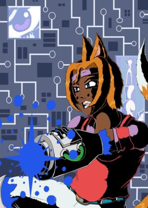 Caz: Cyberpunk Fox Girl Art Print - Premium Wooden Framed Poster. Ready to Hang.