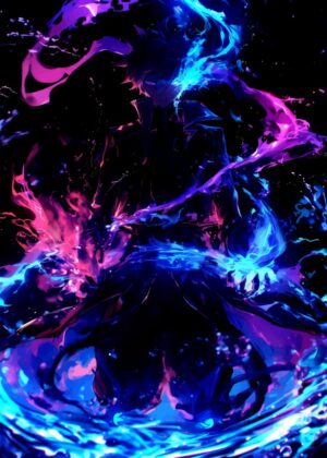 Abstract Neon Solo Fighter Artwork - Premium Wooden Framed Poster. Ready to Hang.