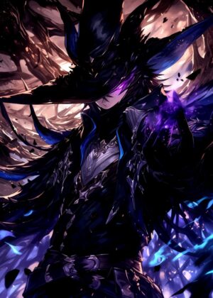 Mysterious Dark Anime Sorcerer - Premium Wooden Framed Poster. Ready to Hang.