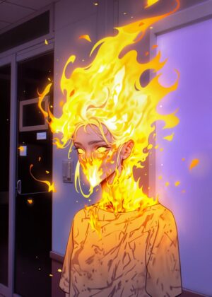 Flameborne: A Surreal Portrait of Fire and Humanity - Premium Wooden Framed Poster. Ready to Hang.