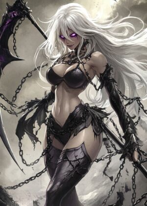Dark Angel with Chains: A Striking Fantasy Art Print - Premium Wooden Framed Poster. Ready to Hang.