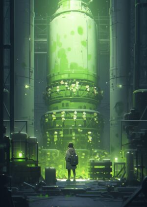 Green Glowing Reactor: A Sci-Fi Digital Art Print - Premium Wooden Framed Poster. Ready to Hang.