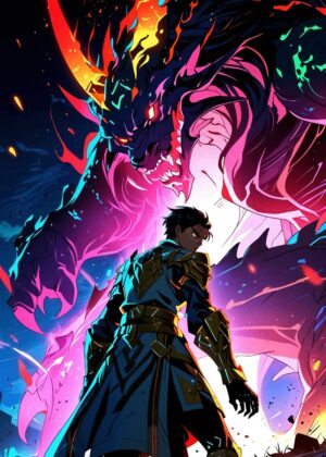 Dragon and Knight: A Fiery Confrontation - Premium Wooden Framed Poster. Ready to Hang.
