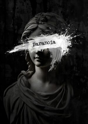 Paranoia: A Statue of Blindness and Deception - Premium Wooden Framed Poster. Ready to Hang.
