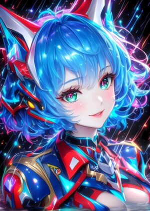 Cyberpunk Anime Girl: Futuristic Armor Art Print - Premium Wooden Framed Poster. Ready to Hang.