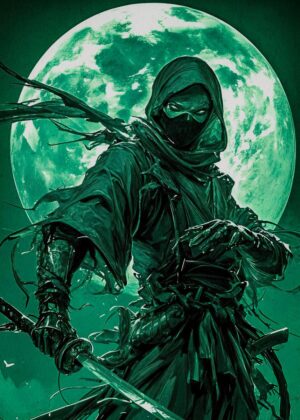 Green Ninja Under the Moonlight - Premium Wooden Framed Poster. Ready to Hang.