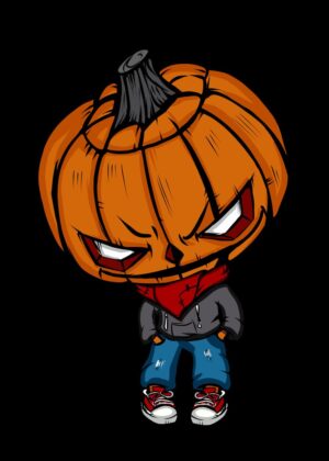 Glowering Jack-o'-lantern Streetwear Character Art - Premium Wooden Framed Poster. Ready to Hang.