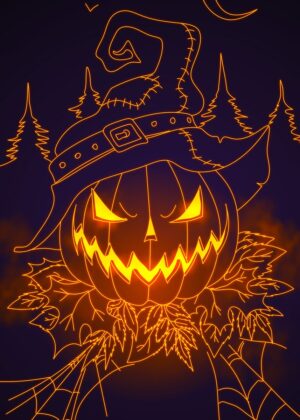 Halloween Pumpkin Scarecrow Artwork - Premium Wooden Framed Poster. Ready to Hang.