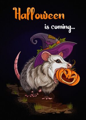 Halloween Opossum Artwork: Spooky Season Fun - Premium Wooden Framed Poster. Ready to Hang.
