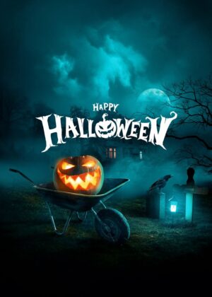 Spooky Halloween Night Scene - Premium Wooden Framed Poster. Ready to Hang.