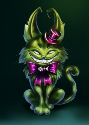 Grinning Cheshire Cat Digital Art Print - Premium Wooden Framed Poster. Ready to Hang.