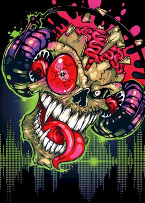Groovy Skull Headphones Artwork - Premium Wooden Framed Poster. Ready to Hang.