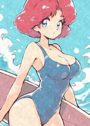 Anime Surfer Girl: Summer Vibes - Premium Wooden Framed Poster. Ready to Hang.