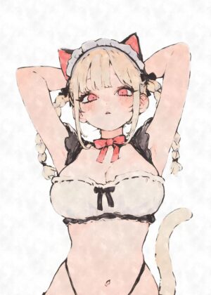 Kawaii Sexy Anime Cat Maid Art Print - Premium Wooden Framed Poster. Ready to Hang.