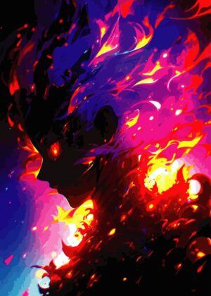 Fiery Demon Slayer Artwork: Abstract Anime Print - Premium Wooden Framed Poster. Ready to Hang.