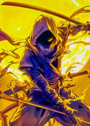 Shadow Ninja: Fierce Warrior Artwork - Premium Wooden Framed Poster. Ready to Hang.