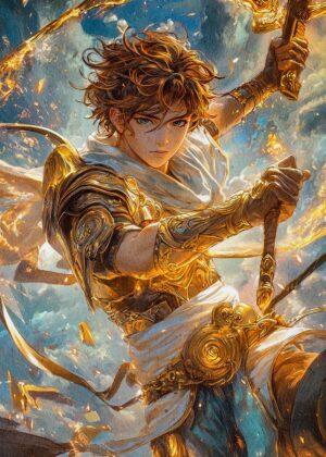 Golden Warrior Anime Art Print - Premium Wooden Framed Poster. Ready to Hang.