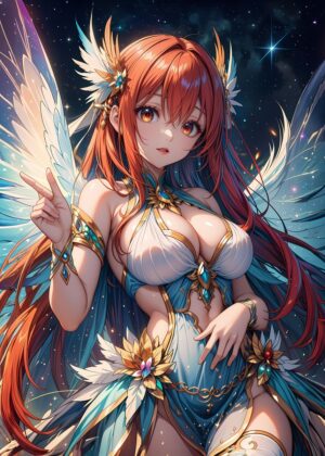 Angelic Anime Girl: Celestial Beauty - Premium Wooden Framed Poster. Ready to Hang.