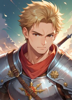 Sir Brynnan Vallie: Anime Knight Portrait - Premium Wooden Framed Poster. Ready to Hang.