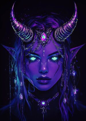 Glowing Demoness: Dark Fantasy Art Print - Premium Wooden Framed Poster. Ready to Hang.