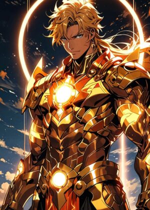 Golden Armor Warrior: Epic Fantasy Art Print - Premium Wooden Framed Poster. Ready to Hang.