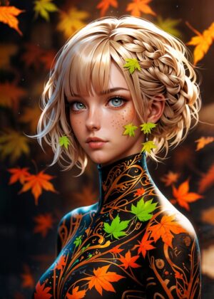 Autumn Spirit: A Breathtaking Fall Fantasy Art Print - Premium Wooden Framed Poster. Ready to Hang.