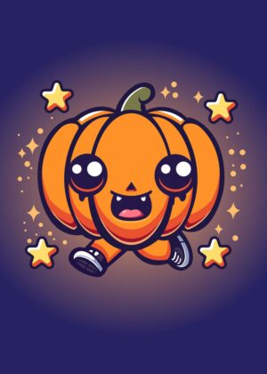 Adorable Halloween Pumpkin Character Art Print - Premium Wooden Framed Poster. Ready to Hang.