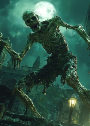 Undead Horror: A Nightmarish Encounter - Premium Wooden Framed Poster. Ready to Hang.