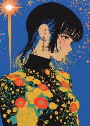 Who Is She? Pt. 3: A Vibrant Portrait of Mystery - Premium Wooden Framed Poster. Ready to Hang.