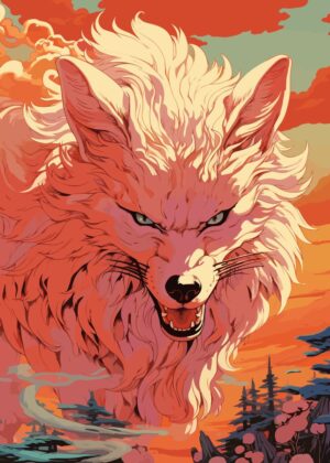 Fierce Anime Fox Spirit Art Print - Premium Wooden Framed Poster. Ready to Hang.