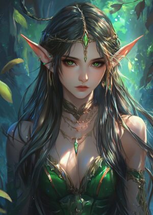 Anime Galadriel: A Masterpiece of Fantasy Art - Premium Wooden Framed Poster. Ready to Hang.