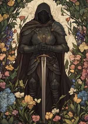 Knight in Bloom: A Fantasy Art Print - Premium Wooden Framed Poster. Ready to Hang.