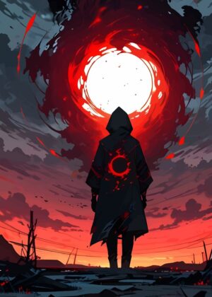 Itachi Uchiha in a Crimson Sunset - Premium Wooden Framed Poster. Ready to Hang.