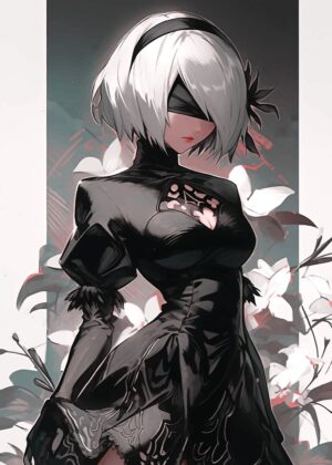 2B Nier Automata Art Print: Elegant and Powerful - Premium Wooden Framed Poster. Ready to Hang.