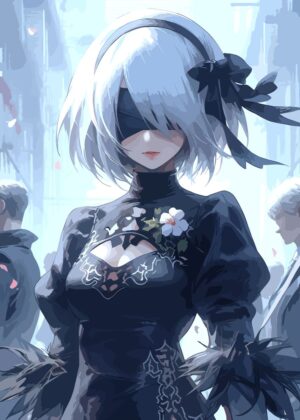 2B Nier Automata Anime Art Print - Premium Wooden Framed Poster. Ready to Hang.